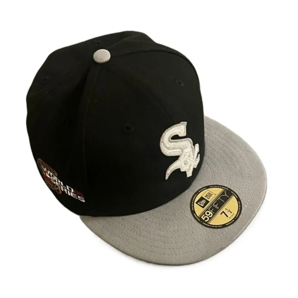 Chicago White‎ Sox New Era Hat Mens 7 1/2 Black MLB Baseball 59FIFTY 2005 WS 3X